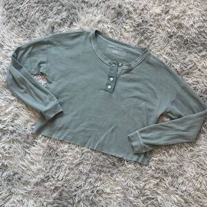 American Eagle Outfitters Sage Green Crop Henley